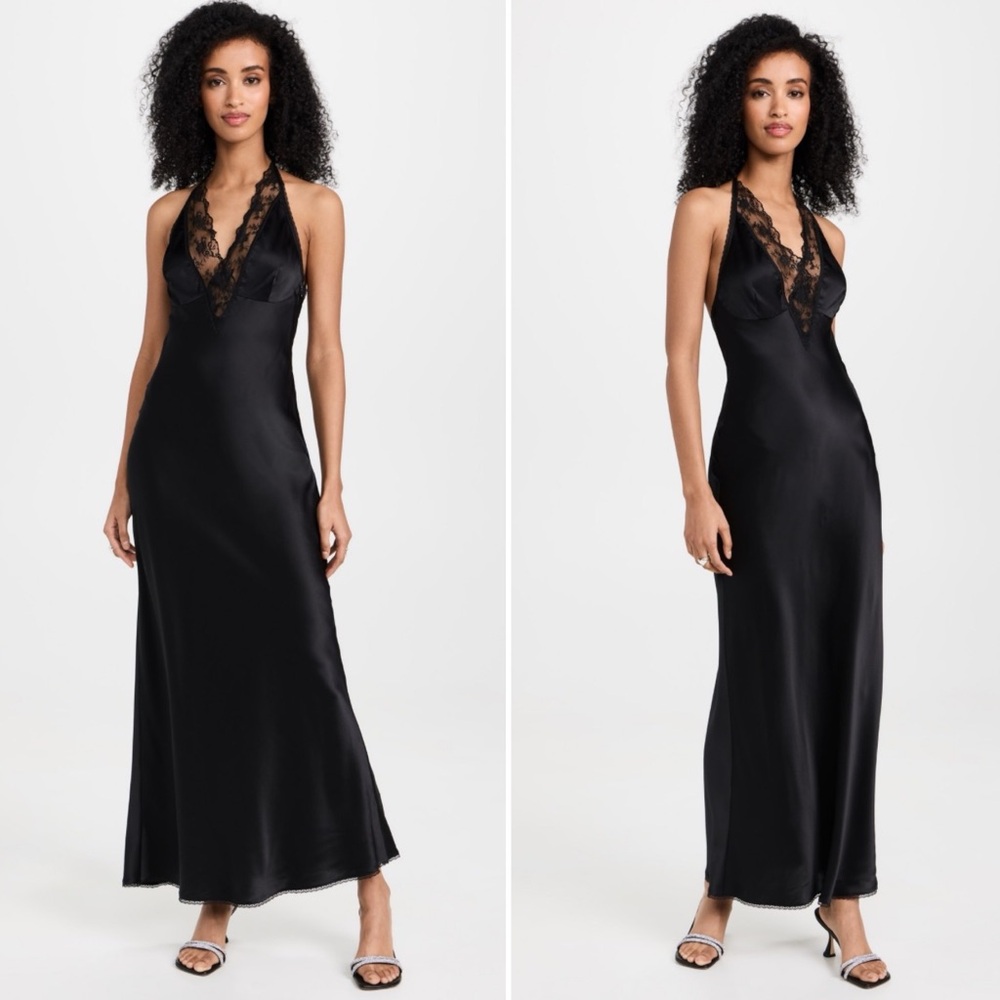 SIR. Aries Halter Dress Lace Black 100% Silk Maxi Low Back Gown Revolve Size 8